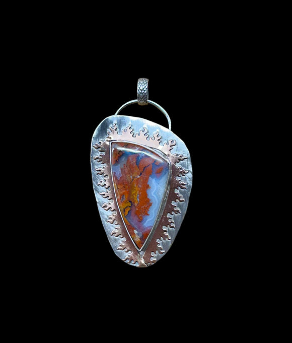 Agate Sterling silver And Copper Flame large Pendant.        $80
