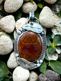 Plume Agate Sterling Silver Leaf Pendant.     $75