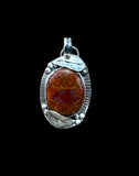 Plume Agate Sterling Silver Leaf Pendant.     $75