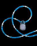Carved Rose Quartz and Apatite sterling silver pendant and matching gemstone necklace set     $65