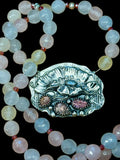 Carved Tourmaline Leaves Floral Sterling Silver Pendant and Morganite Gemstone necklace set.  $85