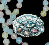 Carved Tourmaline Leaves Floral Sterling Silver Pendant and Morganite Gemstone necklace set.  $85