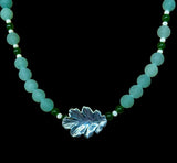 Aventurine and Jade Sterling Silver Leaf Necklace       $60