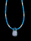 Carved Rose Quartz and Apatite sterling silver pendant and matching gemstone necklace set     $65