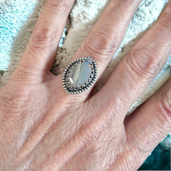 White Agate Sterling silver ring SIZED TO ORDER.   $50