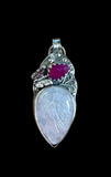Carved Rose Quartz, Chalcedony and Butterfly Sterling Silver Pendant.     $75