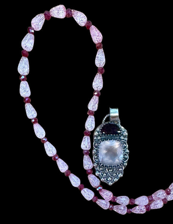 RESERVED FOR Diane   Rose Quartz Sterling Silver Pendant and Necklace set