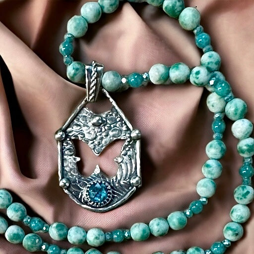 Apatite Butterfly Sterling Pendant and Gemstone necklace set.         $65