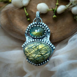 Carved Labradorite Sterling Silver Pendant.     $70