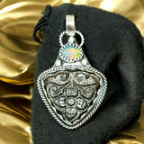 Craved Silver Sheen Obsidian and Opal Sterling Silver Pendant.   $70