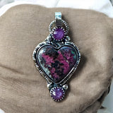 Cobalt Calcite Heart and Sapphire Sterling Silver Pendant.    $75