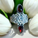 Garnet Floral Sterling Silver Ring SIZED TO ORDER.    $75