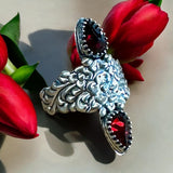 Garnet Floral Sterling Silver Ring SIZED TO ORDER.    $75