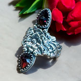 Garnet Floral Sterling Silver Ring SIZED TO ORDER.    $75