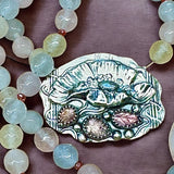 Carved Tourmaline Leaves Floral Sterling Silver Pendant and Morganite Gemstone necklace set.  $85