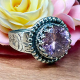 Pink Zircon Sterling Silver Rose band ring SIZED TO ORDER.     $60