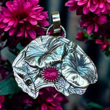 Ruby Floral Sterling Silver Pendant.    $80
