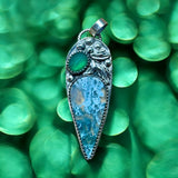 Moss Agate and Green Onyx Leaf Sterling Silver Pendant.     $70