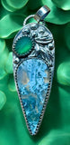 Moss Agate and Green Onyx Leaf Sterling Silver Pendant.     $70