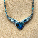 Chrysocolla Heart , Kyanite and Flower bar pendant necklace set.       $90