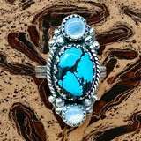 Turquoise and Mother of Pearl Sterling Silver Ring. Size 8 or 8 1/2”.     $75