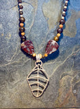 Jasper , Bronzite, crystal gemstone 22” necklace and sterling silver leaf pendant $55