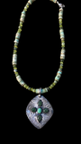 Aventurine and Chrysoprase sterling silver pendant and green turquoise matching necklace set. $75