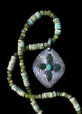 Aventurine and Chrysoprase sterling silver pendant and green turquoise matching necklace set. $75