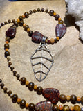 Jasper , Bronzite, crystal gemstone 22” necklace and sterling silver leaf pendant $55