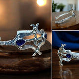 Blue Sapphire Floral Heavy sterling Silver Cuff Bracelet.     $95