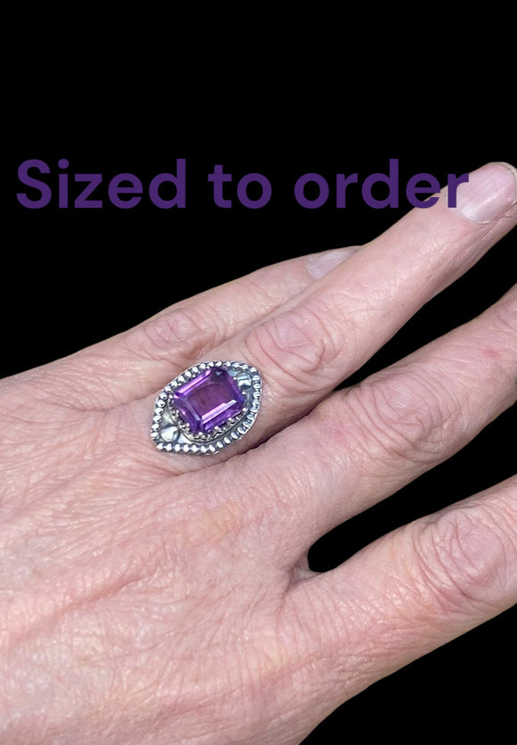 Amethyst Sterling Silver Ring SIZED TO ORDER.  $50