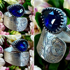 Sapphire Floral Sterling Silver Ring SIZED TO ORDER       $70