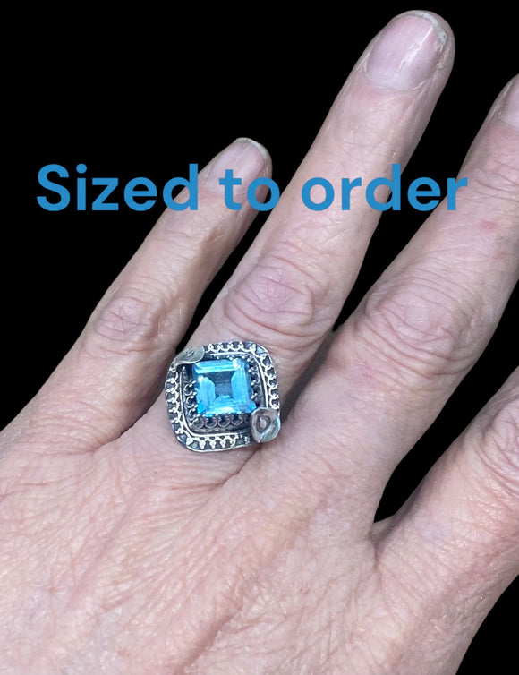 Blue Topaz Sterling Silver Ring.   SIZED TO ORDER.   $50