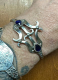 Blue Sapphire Floral Heavy sterling Silver Cuff Bracelet.     $95
