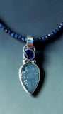 Carved Aquamarine and Sapphire sterling silver pendant and Sapphire necklace set      $95