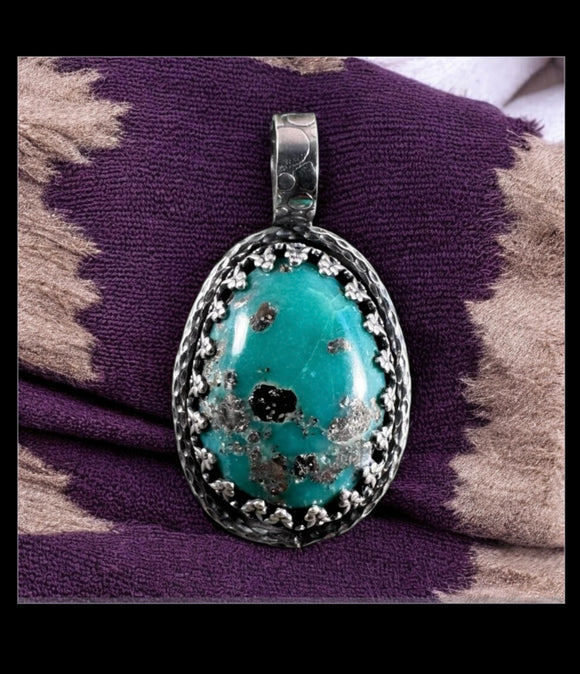 Kingman Turquoise with Pyrite Sterling silver Pendant   $80