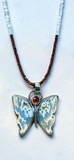 Petrified Wood Butterfly and Garnet sterling silver pendant and matching necklace set $95