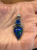 Ethiopian Black Opal 7.5 Carat and Sapphire Sterling Silver Pendant.    $175
