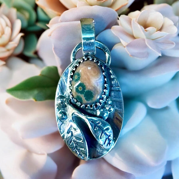 Ocean Jasper leaf small Sterling Silver Pendant.   $50