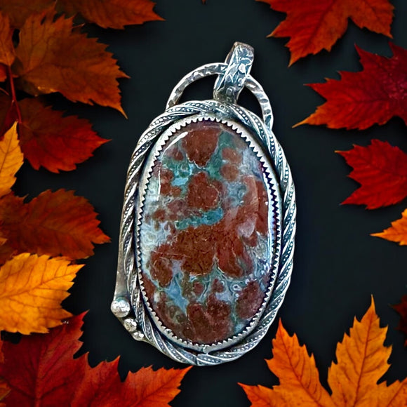 Indonesian Plume Opal  Wood Sterling Silver Pendant.   $80