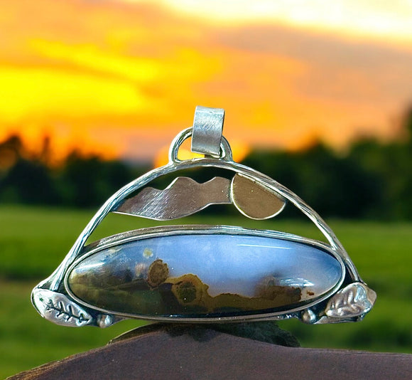 Polka Dot Agate sterling silver Scenic Pendant.       $75