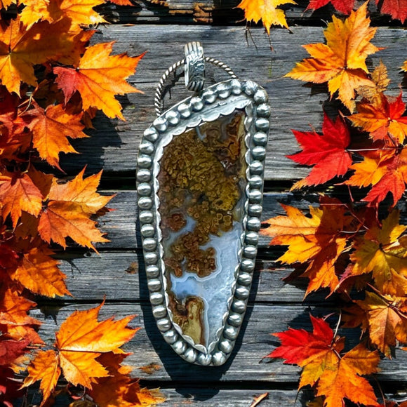 Moss agate sterling silver pendant   $70