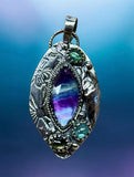 Fluorite and Tourmaline Flowers Sterling Silver Pendant.    $80