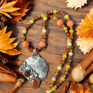 Carnelian Sterling Silver Pendant and gemstone necklace.     $60