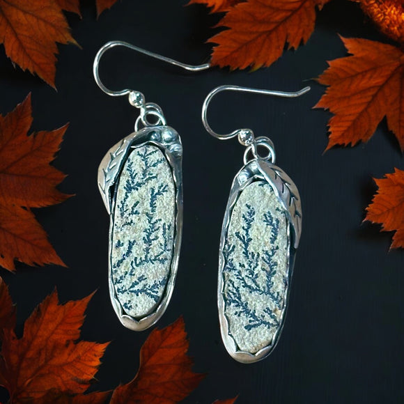 Dendritic Sandstone Sterling Silver Earrings.   $50