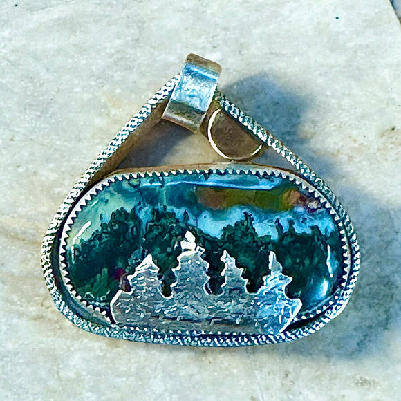 Blue Tide Seam Agate sterling silver pendant      $75