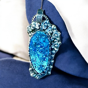 Shattuckite Floral Sterling Silver Pendant $55