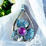 Pink Sapphire Flower sterling silver pendant.   $65