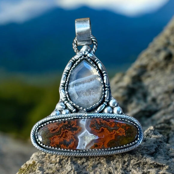 Seam Agate and Quartz Sterling silver pendant     $65