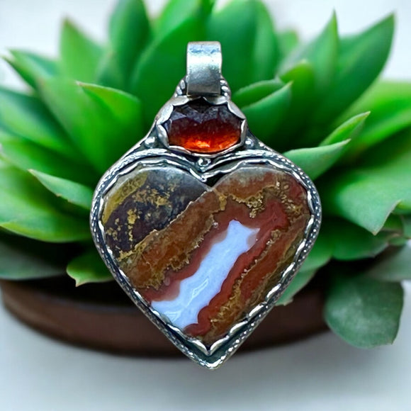 Seam Agate Heart Sterling Silver Pendant.      $70